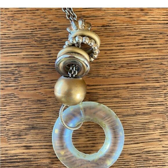 Lot Two Kohls Necklaces Translucent White Circle & Heart w/Brushed Gold Charms - Picture 9 of 11